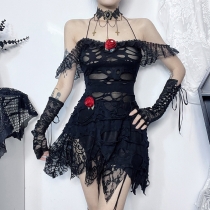Summer 2024 new bag hip skirt Diablo fabric fabric, shoulder lace flower flower dress female female