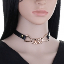 Retro punk style Simple golden ring buckle stitching clavicle neck with niche leather with niche deduction necklace ring