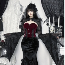 Dark flocked bat sleeve blouse 2025 new gothic style cos Halloween bat sleeve blouse