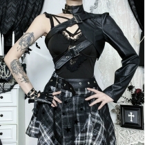Dark single-sided retro punk leather top 2025 new gothic style personality street top for women