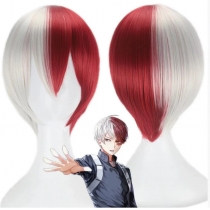 Anime wig My Hero Academia Todoroki Shoto red and white two-color short hair style cos wig red and white gradient