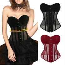 European and American style mesh court corset, breathable, tight-fitting, waist-cinching, women's bust-supporting, body-shaping top.