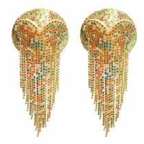 Carnival Diamond Nipple Covers Sexy Diamond Chain Heart Tassel Erotic Nipple Covers Valentine's Day Breast Covers