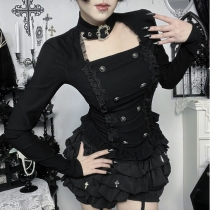 Dark-themed knight lolita top, 2025 new gothic style slim-fit sexy hot girl T-shirt