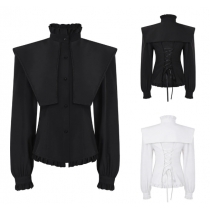 European and American punk pleated gothic shirt medieval clothing steampunk Victorian top retro
