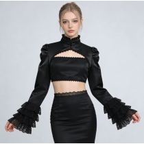 Short-sleeved cardigan with unique lace trim, dark court style, high neck, long sleeves, performance costume