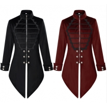 Medieval retro stand-up collar swallowtail coat, European and American style gothic top with dark pattern, Halloween vampire theme.