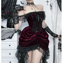 Dark-themed multi-layered patchwork trailing dress, 2025 new gothic Lolita lace dress.