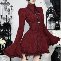 Dark plaid shirt dress, 2025 new gothic style music festival punk dress outfit.