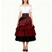 Female Steampunk Gothic Skirt Pirate High-Waisted Layered Ruffle Skirt Halloween Costume Female Somali Pirate
