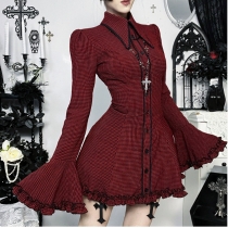Dark plaid shirt dress, 2025 new gothic style music festival punk dress outfit.