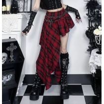 Dark-themed irregular plaid midi skirt, 2025 new gothic style, sexy and versatile.