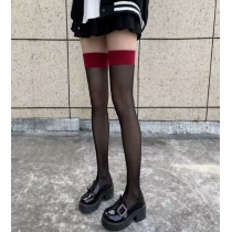 Thin contrasting stockings over the knee socks female sexy red edge black stockings transparent color matching sexy black stockings