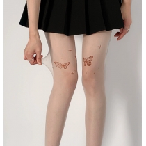 New white skin color stockings pure desire anti-snagging silk stockings women spring and summer butterfly tattoo print socks bottoming socks