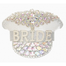 European and American party rhinestone bride hat white sequin wide brim hat letter bride party hat holiday big cap