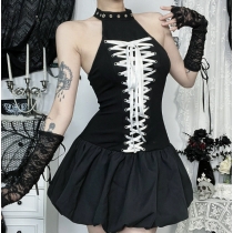 Dark Gothic style halter neck strappy vest dress New fashion personality street dress for women