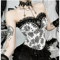 Dark Gothic style palace retro print bra 2025 new sexy slim vest tube top for women