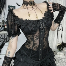 Dark Gothic Lace Tunic Top 2025 New Sexy Slim Palace Retro Tops for Women