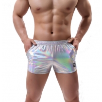 Sexy men's underwear shorts youth gold-stamped imitation leather elastic waistband ice silk loose large size boxer shorts men