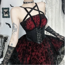 Dark Gothic style flocked five-pointed star dress 2025 new irregular sexy hot girl skirt