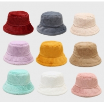Hot sale pure color simple imitation rabbit fur fisherman hat autumn and winter outdoor warm plush bucket hat