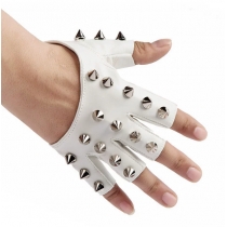 Half Finger Gloves Men and Women Punk Street Dance Rivet Half Finger Leather Gloves Fingerless Stage Performance Breakdance Gloves (9.3cm Men)