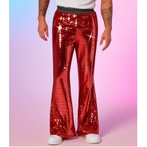 2025 Summer New European and American Sequin Silver Flared Trousers Stage Performance Casual Pants