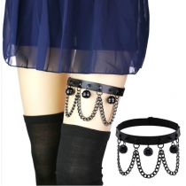 Harajuku Gothic punk style fashion black bell chain leather leg ring foot ring personality versatile elastic garter