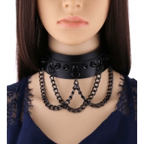 European and American Gothic exaggerated PU leather rivet collar necklace wild street shot black metal chain neck strap clavicle chain