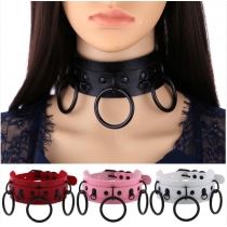 European and American Harajuku double-layer PU leather collar collar Punk street shot black O-shaped ring necklace neck strap clavicle necklace