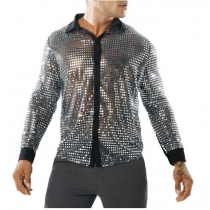 Men's long sleeve performance clothing scale shirt long sleeve collar 70s disco party
