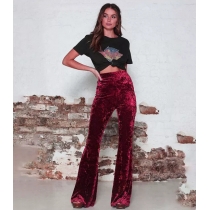 Spring and autumn women's pants, European and American women's new flared pants, high waist gold velvet casual wide leg pants