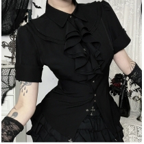 Dark Gothic Landmine Subculture Shirt 2025 New Retro Medieval Slim Tops for Women