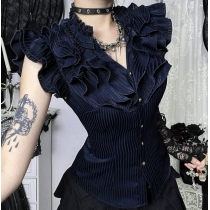 Dark Gothic V-neck shirt tops 2025 new sexy hot girl slim waist shirt for women