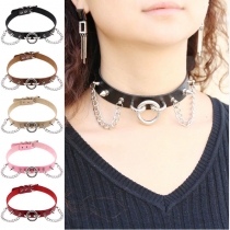 European and American original new punk exaggerated rivet big O ring chain PU leather collar necklace