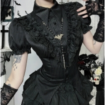 Dark Gothic Style Ice Striped Satin Shirt 2025 New Sexy Slim Fit Hottie Tops for Women