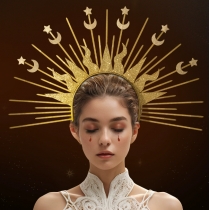 Sun God Star Moon Combination Hair Buckle European and American Virgin Mary Headdress Golden Goddess Cross-border Fashion Show Role Costume