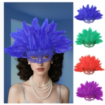 Halloween carnival cosplay party half face mask black peacock feather mask masquerade