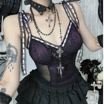 Dark Gothic Lace Suspender Top 2025 New Sexy Slim Fit Hottie Vest Top for Women