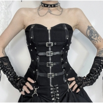New summer European and American style sexy hot girl versatile fishbone tube top leather buckle vest for women