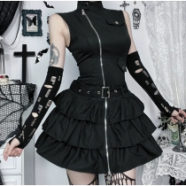 Dark Gothic Retro Zipper Vest Dress 2025 New Individuality Street Punk Dress Women