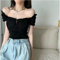 Fashionable and chic clavicle-feeling one-shoulder top for women, summer design with drawstrings for wearing outside, tube top clothes