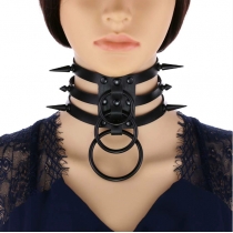European and American Harajuku style rivet spike bondage collar collar personality exaggerated ring ring clavicle neck collar necklace