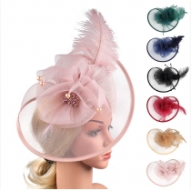 Hot sale mesh feather headdress bow versatile headband hair accessories pearl party performance head flower clip style