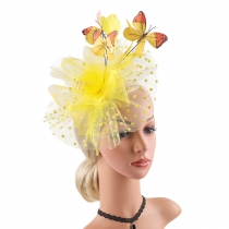New bride butterfly headdress feather flower retro veil headdress hat ball horse racing festival headdress hair accessories