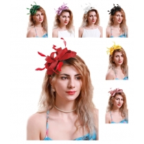 European and American new bridal headband imitation linen material party dance hat Jockey Club retro feather hair accessories