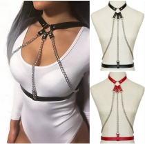 European and American jewelry Fashionable PU leather bondage collar waist chain Sexy hip-hop nightclub performance body chain