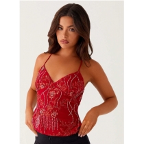 European and American new v-neck sequined camisole vest sparkling sexy casual top