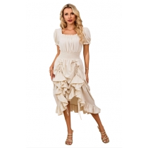 Vintage French Renaissance square neck short sleeve dress medieval cosplay dress