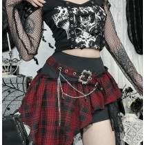 Dark Gothic style irregular plaid lace patchwork skirt 2025 new sexy hot girl skirt